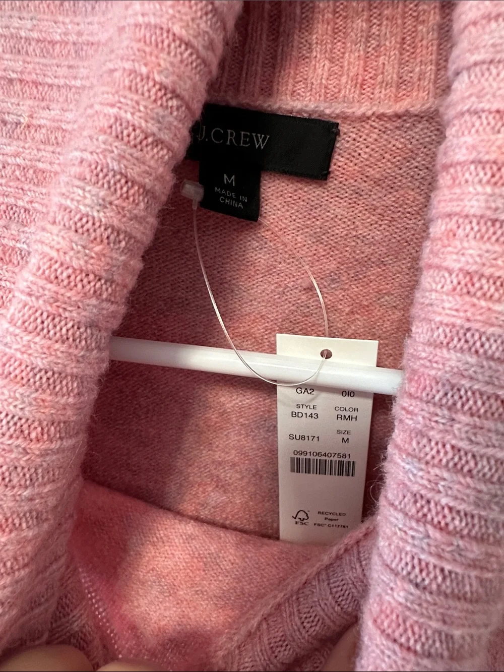 NWT J. Crew Pink Ribbed Funnel Neck Sweater